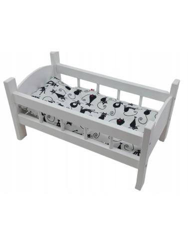 ŁÓŻECZKO DREWNIANE BIAŁE dla lalek + POŚCIEL