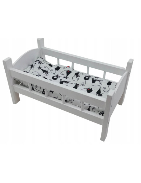 ŁÓŻECZKO DREWNIANE BIAŁE dla lalek + POŚCIEL