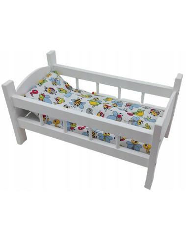 ŁÓŻECZKO DREWNIANE BIAŁE dla lalek +POŚCIEL