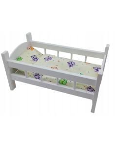 ŁÓŻECZKO DLA LALEK BIAŁE DREWNIANE +POŚCIEL