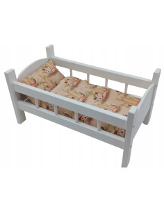 ŁÓŻECZKO DLA LALEK BIAŁE DREWNIANE +POŚCIEL