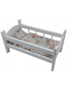 ŁÓŻECZKO DREWNIANE BIAŁE dla lalek + POŚCIEL