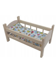 ŁÓŻECZKO DREWNIANE DUŻE dla lalek POŚCIEL 3 elementy