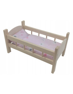 ŁÓŻECZKO DREWNIANE DUŻE dla lalek POŚCIEL 3 elementy