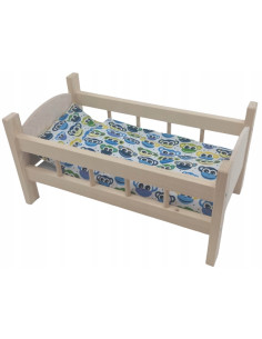 ŁÓŻECZKO DREWNIANE DUŻE dla lalek POŚCIEL 3 elementy