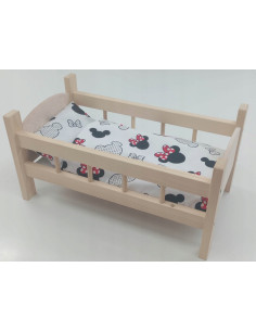 ŁÓŻECZKO DREWNIANE DUŻE dla lalek POŚCIEL 3 elementy