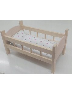ŁÓŻECZKO DREWNIANE DUŻE dla lalek POŚCIEL 3 elementy