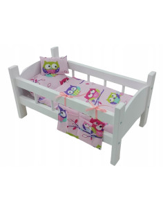 ŁÓŻECZKO DUŻE BIAŁE DREWNIANE dla lalek POŚCIEL