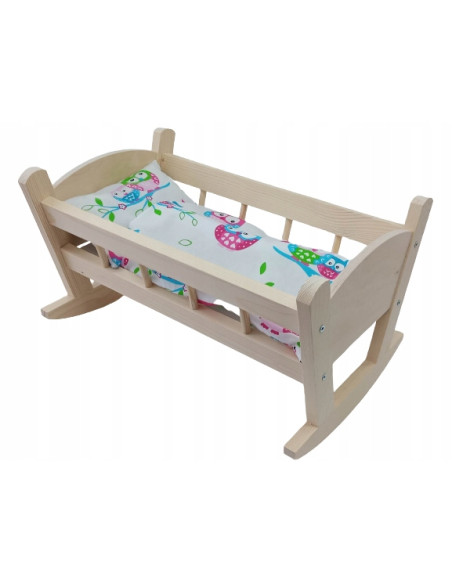 KOŁYSKA DUŻA drewniana dla lalek +POŚCIEL 3 el