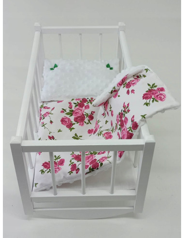 KOŁYSKA DREWNIANA BIAŁA dla lalek POŚCIEL MATERAC