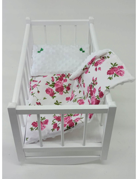 KOŁYSKA DREWNIANA BIAŁA dla lalek POŚCIEL MATERAC