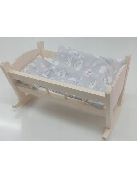KOŁYSKA DUŻA drewniana dla lalek +POŚCIEL 3 el