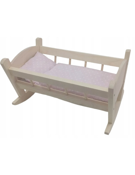 KOŁYSKA DUŻA drewniana dla lalek +POŚCIEL 3 el