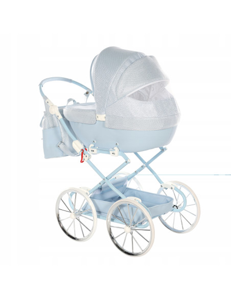 Wózek dla lalki Głęboki Duży Koła Retro Junama Tako Mini Dolce BŁĘKIT