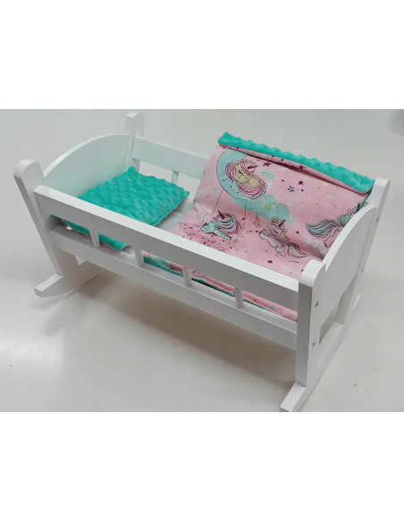BIAŁA Kołyska dla lalek Z POŚCIELĄ BAWEŁNA + MINKY