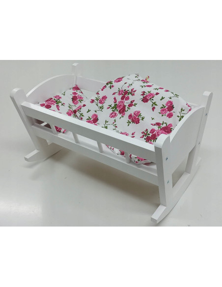 KOŁYSKA DUŻA drewniana BIAŁA dla lalek + POŚCIEL