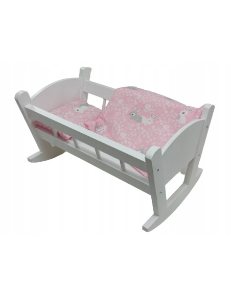 KOŁYSKA DUŻA drewniana BIAŁA dla lalek + POŚCIEL