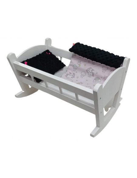 BIAŁA Kołyska dla lalek Z POŚCIELĄ BAWEŁNA + MINKY