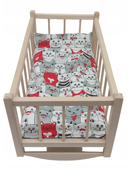 KOŁYSKA dla lalek drewniana + pościel 3 ELEMENTY