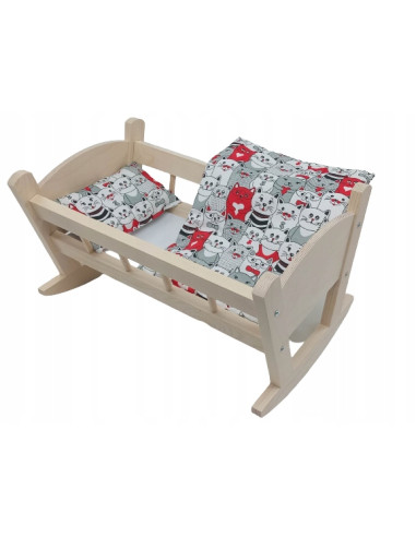 KOŁYSKA DUŻA drewniana dla lalek +POŚCIEL 3 el