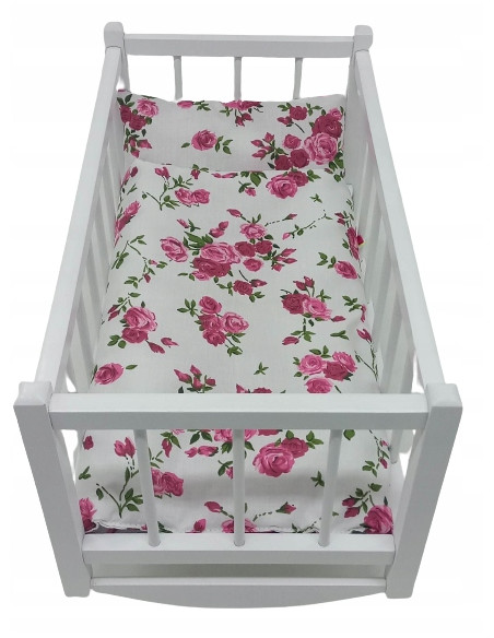 KOŁYSKA DREWNIANA dla lalek + POŚCIEL 3elementy