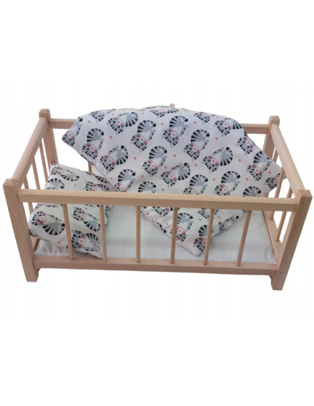 Drewniane łóżeczko dla lalek + POŚCIEL+ MATERAC