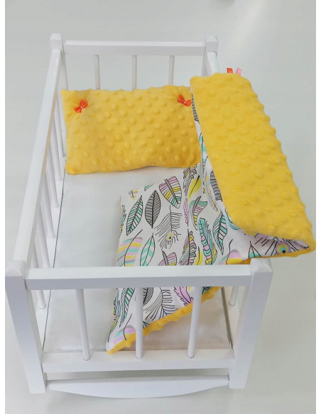 KOŁYSKA DREWNIANA BIAŁA dla lalek POŚCIEL MATERAC