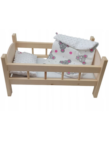 ŁÓŻECZKO DREWNIANE dla lalek DUŻE +POŚCIEL