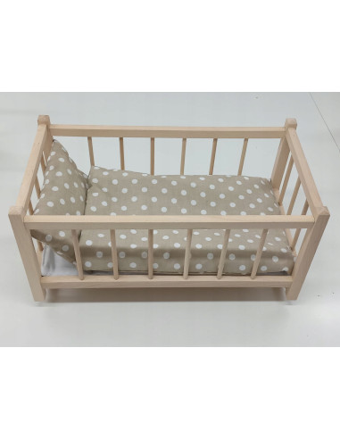 Drewniane łóżeczko dla lalek + POŚCIEL+ MATERAC