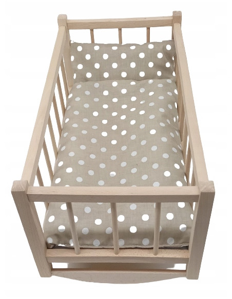 KOŁYSKA dla lalek drewniana + pościel 3 ELEMENTY