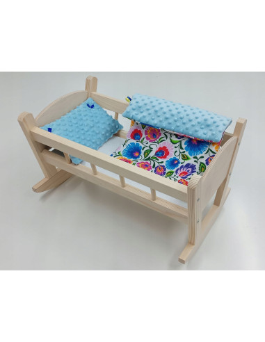 KOŁYSKA DREWNIANA DLA LALKI LALEK DUŻA POŚCIEL