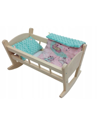 KOŁYSKA DREWNIANA DLA LALKI LALEK DUŻA POŚCIEL