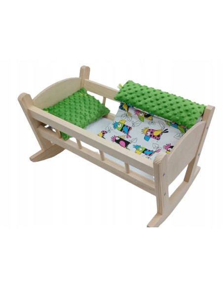 KOŁYSKA DREWNIANA DLA LALKI LALEK DUŻA Z POŚCIELĄ I MATERACEM