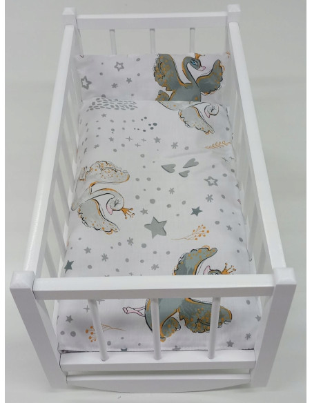 KOŁYSKA DREWNIANA dla lalek + POŚCIEL 3elementy