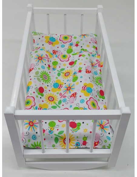 KOŁYSKA DREWNIANA dla lalek + POŚCIEL 3elementy