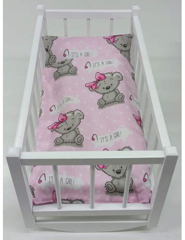 KOŁYSKA DREWNIANA dla lalek + POŚCIEL 3elementy