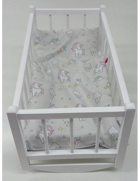 KOŁYSKA DREWNIANA dla lalek + POŚCIEL 3elementy