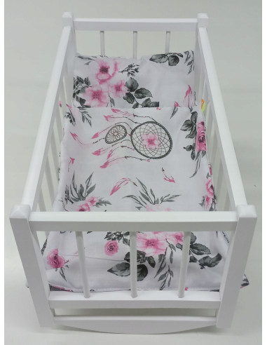KOŁYSKA DREWNIANA dla lalek + POŚCIEL 3elementy