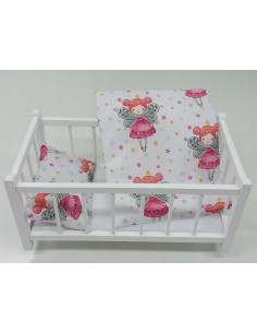 ŁÓŻECZKO dla lalek drewniane białe + pościel