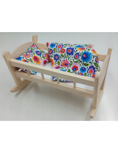 KOŁYSKA + POŚCIEL DLA LALEK KOŁYSKA DREWNIANA DUŻA