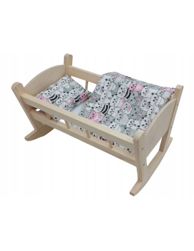 DREWNIANA KOŁYSKA DLA LALEK + POŚCIEL KOŁYSKA DUŻA