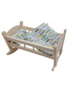 KOŁYSKA DLA LALEK DREWNIANA DUŻA POŚCIEL 3 ELEMENT