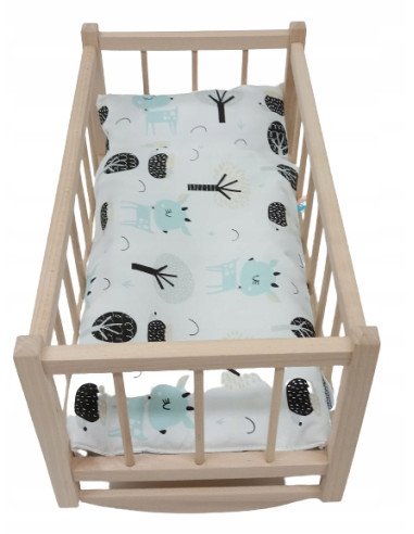 KOŁYSKA dla lalek drewniana + pościel 3 ELEMENTY