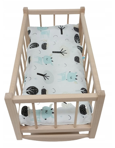 KOŁYSKA dla lalek drewniana + pościel 3 ELEMENTY