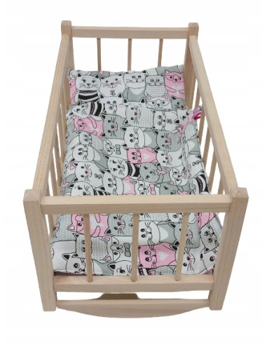 KOŁYSKA dla lalek drewniana + pościel 3 ELEMENTY