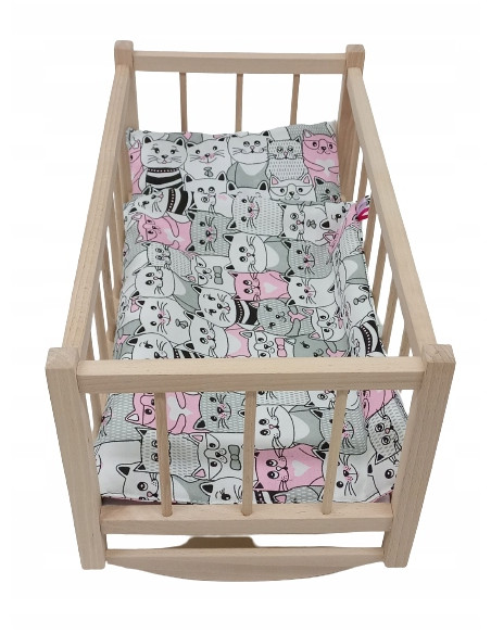 KOŁYSKA dla lalek drewniana + pościel 3 ELEMENTY