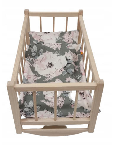 KOŁYSKA dla lalek drewniana + pościel 3 ELEMENTY