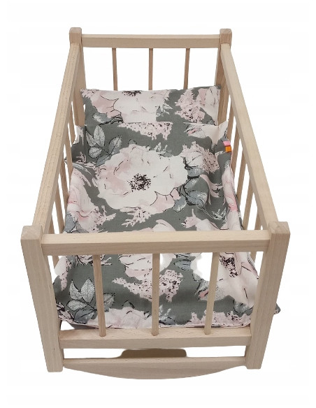 KOŁYSKA dla lalek drewniana + pościel 3 ELEMENTY