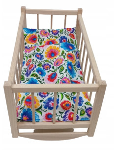 KOŁYSKA dla lalek drewniana + pościel 3 ELEMENTY