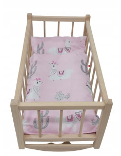 KOŁYSKA dla lalek drewniana + pościel 3 ELEMENTY